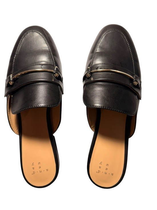 a new day Shoes - A New Day Black Leather Loafer Mule Slides Women’s 7 1/2 Gold Hardware Slip-On